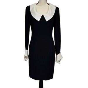 Louis Feraud black dress with white collar and embellished cuffs, size 8 women’s
